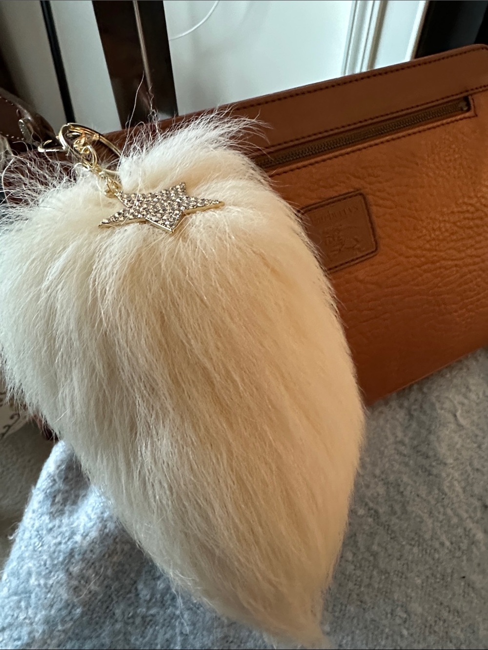 Genuine White Fox Fur Tail Bag Charm/ Keychain approx. 7”